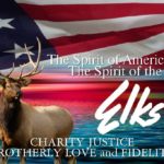 A picture of the american flag and elk.