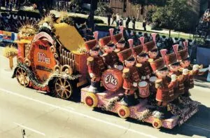 Colorful parade float with toy soldiers