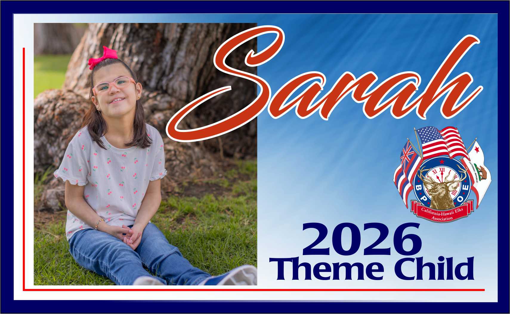 Smiling child sitting on grass by tree