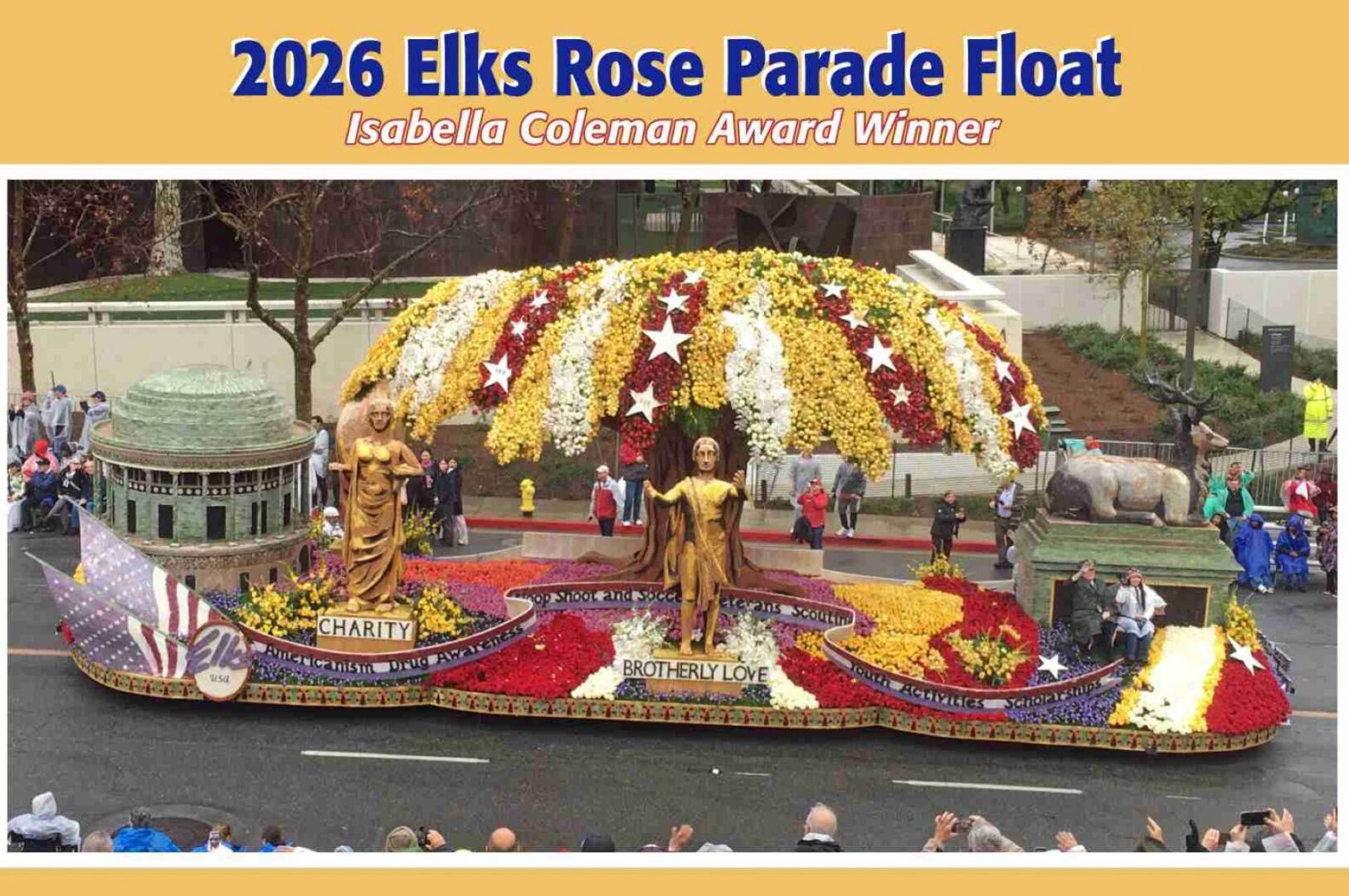 Elks Rose Parade float with floral dome