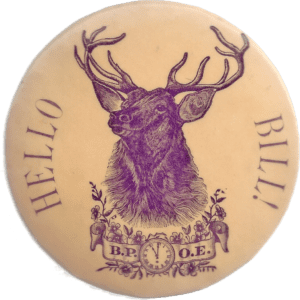 Illustrated stag crest on circular plaque