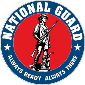National Guard emblem with minuteman statue