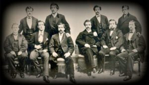 Vintage group portrait of men in suits