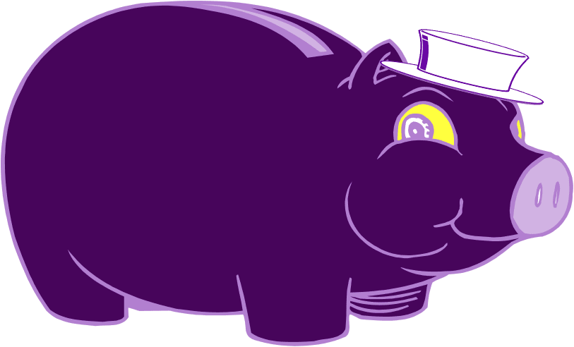 Purple piggy bank wearing a white hat
