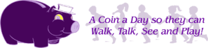 Purple piggy bank with walking children silhouettes